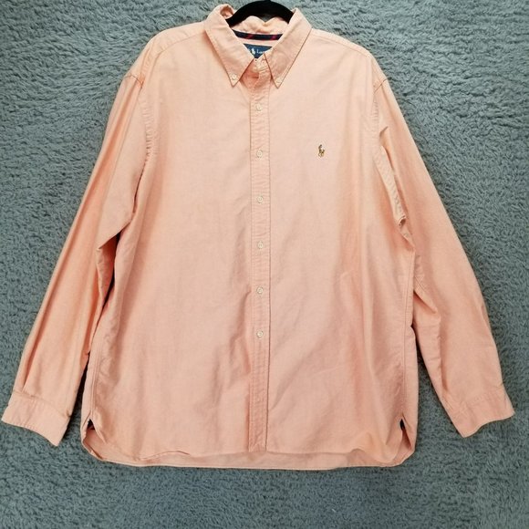 Ralph Lauren Shirt Mens XXL Orange 100% Cotton Long Sleeve Button Up Color Logo - Picture 1 of 14